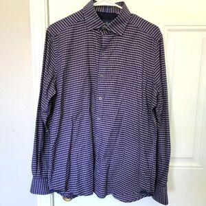 Robert Graham Royal Blue Gold Houndstooth Check Button Down Shirt Size L